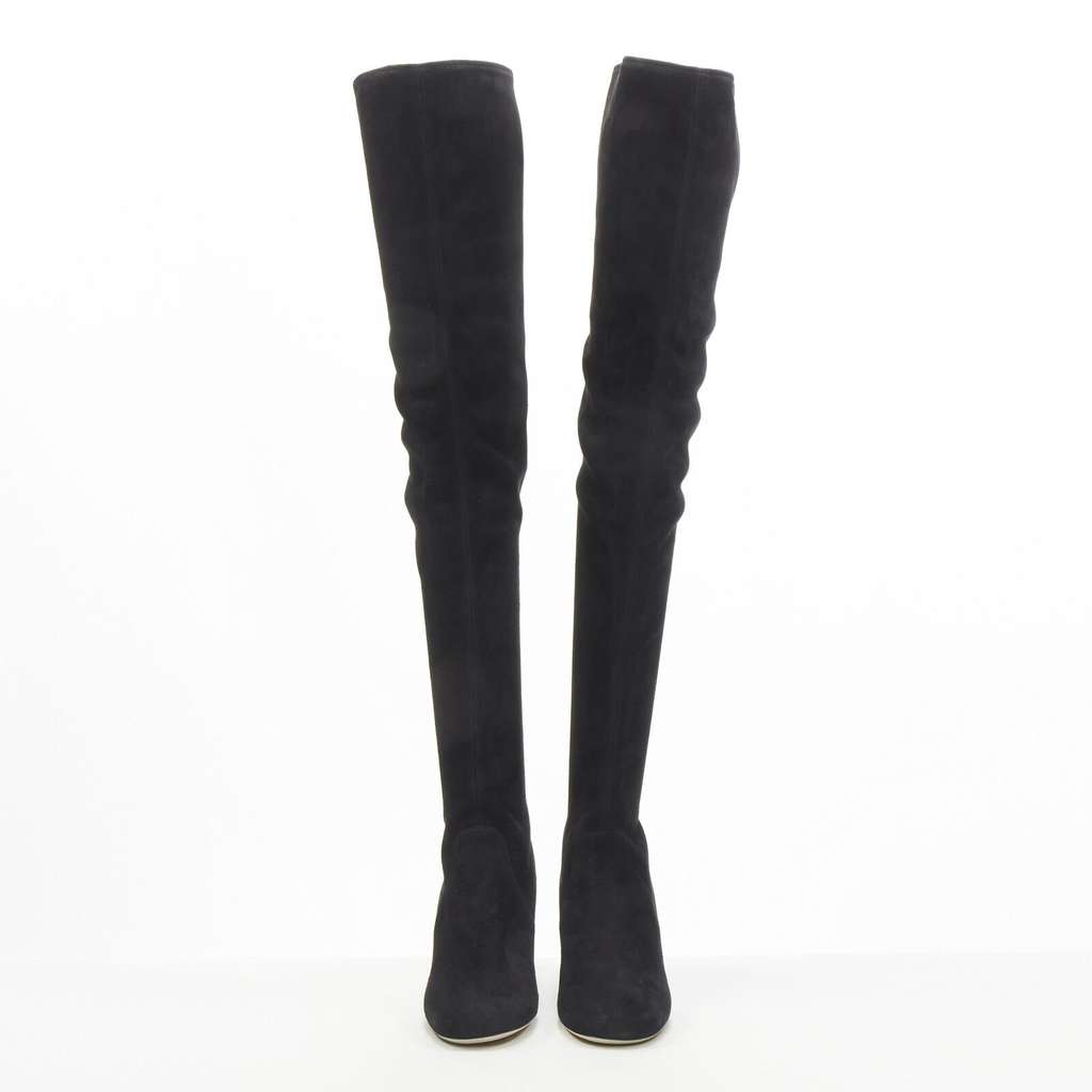 Miu Miu Suede Over Knee Boots Black Suede Never worn - Model View