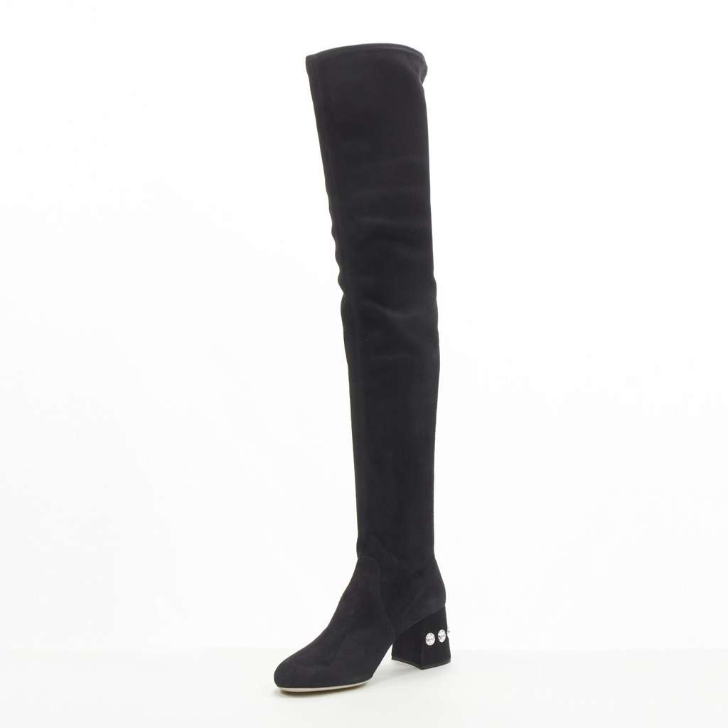 Miu Miu Suede Over Knee Boots Black Suede Never worn - Box View