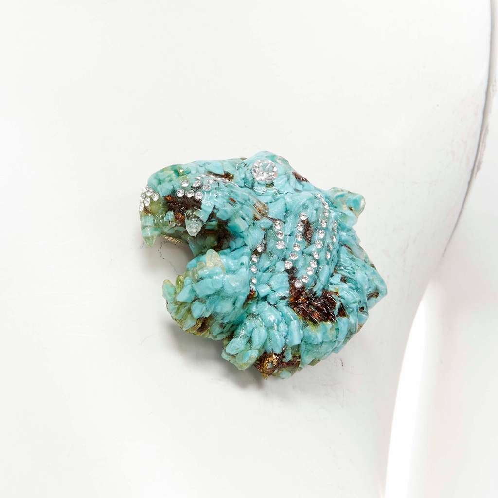 Gucci Tiger Crystal Brooch Blue Plastic Never worn - Back View