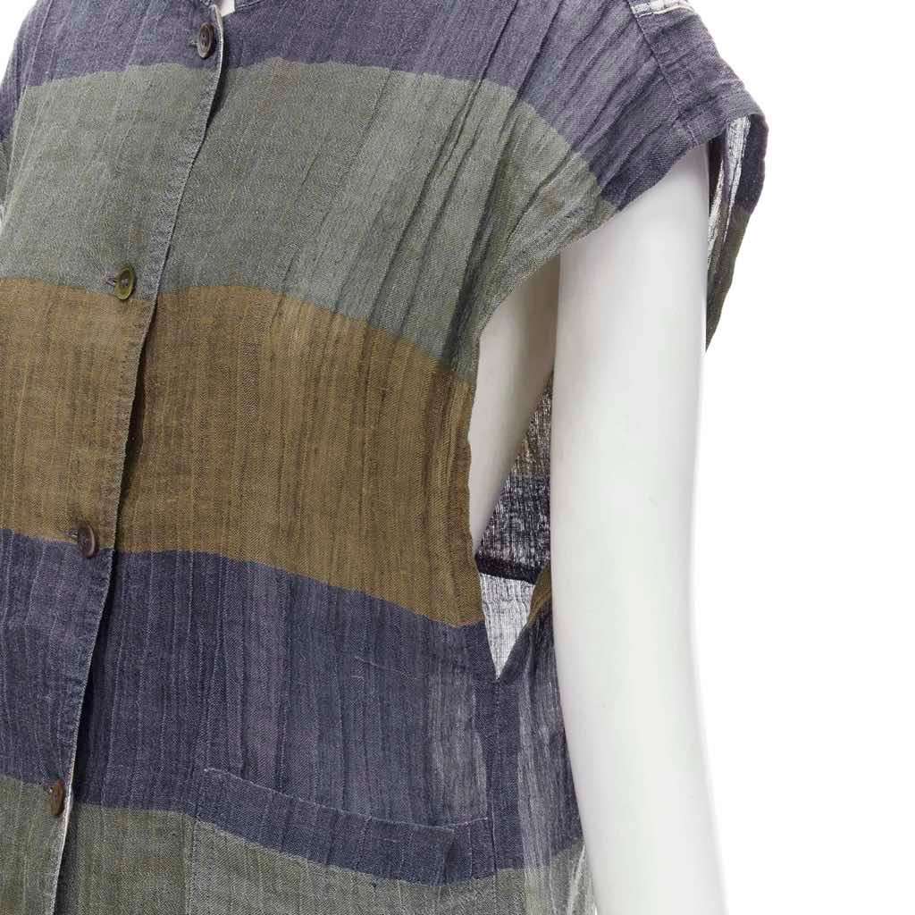 Issey Miyake Check Patchwork Vest MultiColor Linen Good - Back View