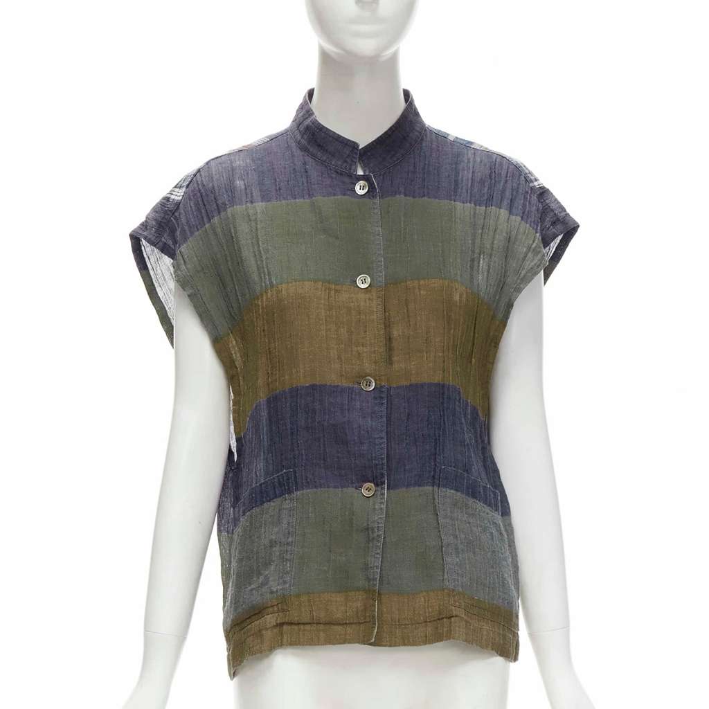 Issey Miyake Check Patchwork Vest MultiColor Linen Good - Inside View