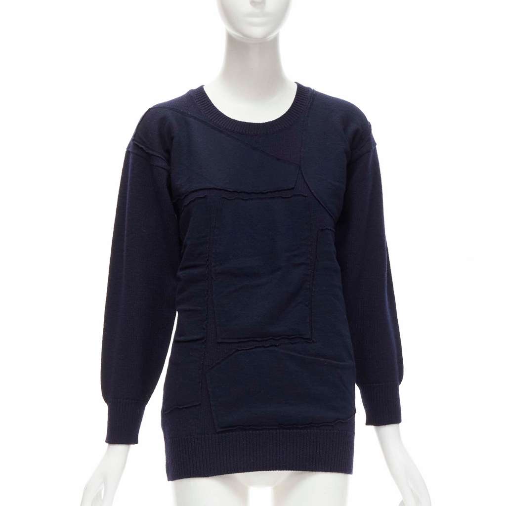 Comme Des Garcons Patchwork Wool Sweater Blue Wool Very good - Front View