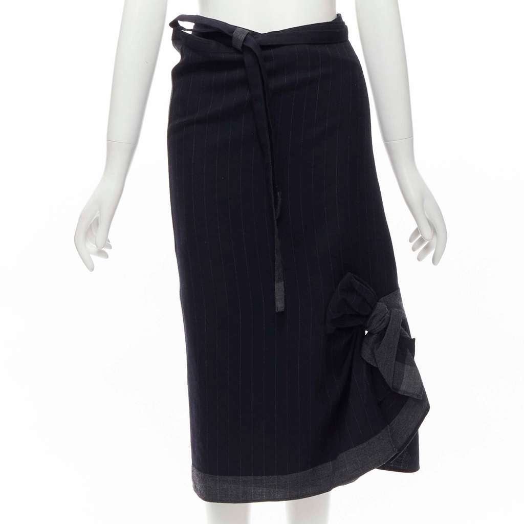 Comme Des Garcons Plaid Bow Kilt Skirt Black Wool Never worn - Front View