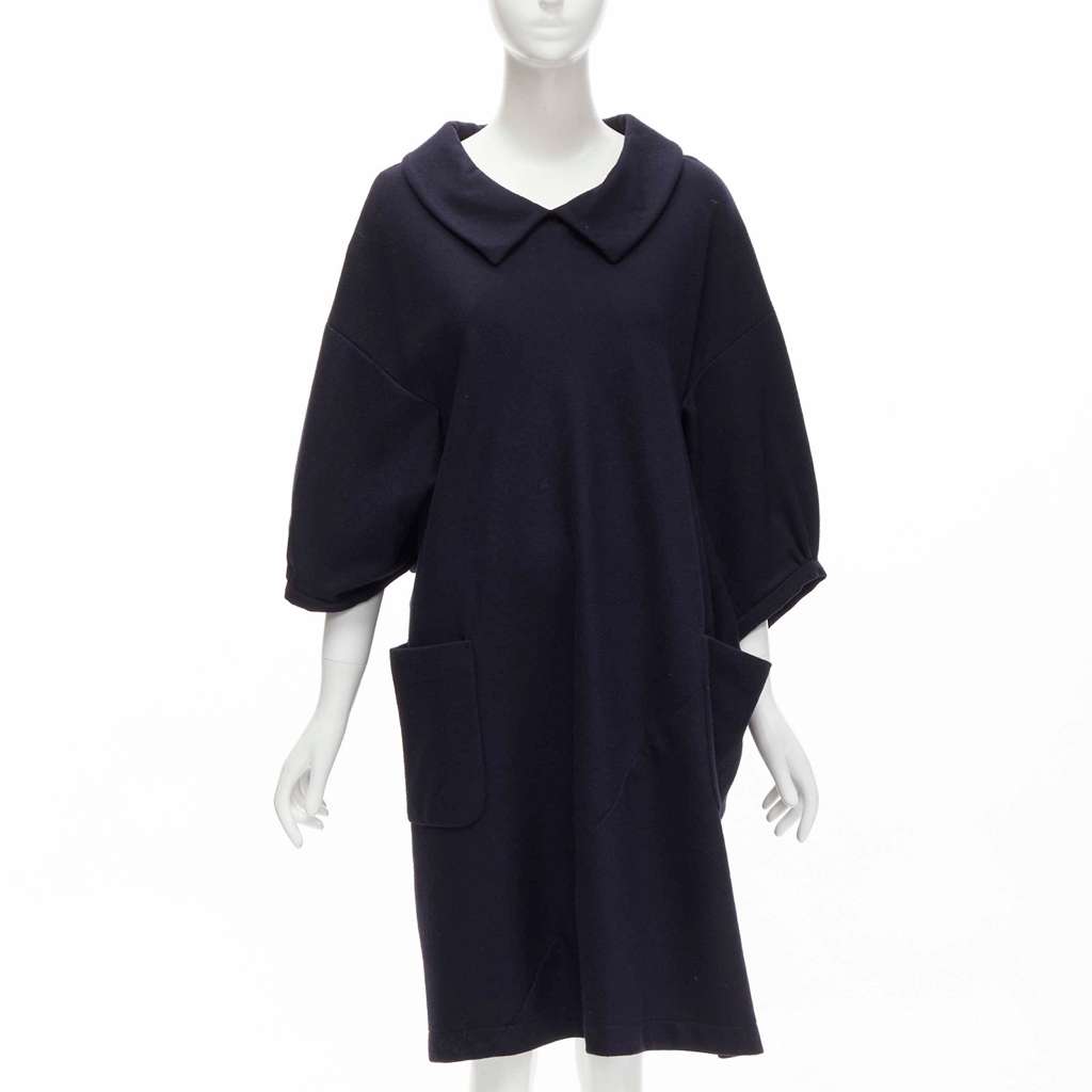 Comme Des Garcons Peterpan Collar Dress Navy Wool Never worn - Front View