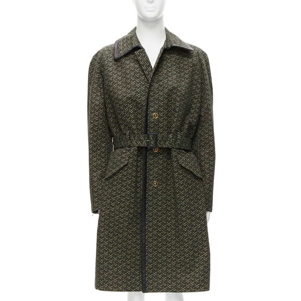Versace Green Leather Trench Green Cotton Never worn, with tag - Front View