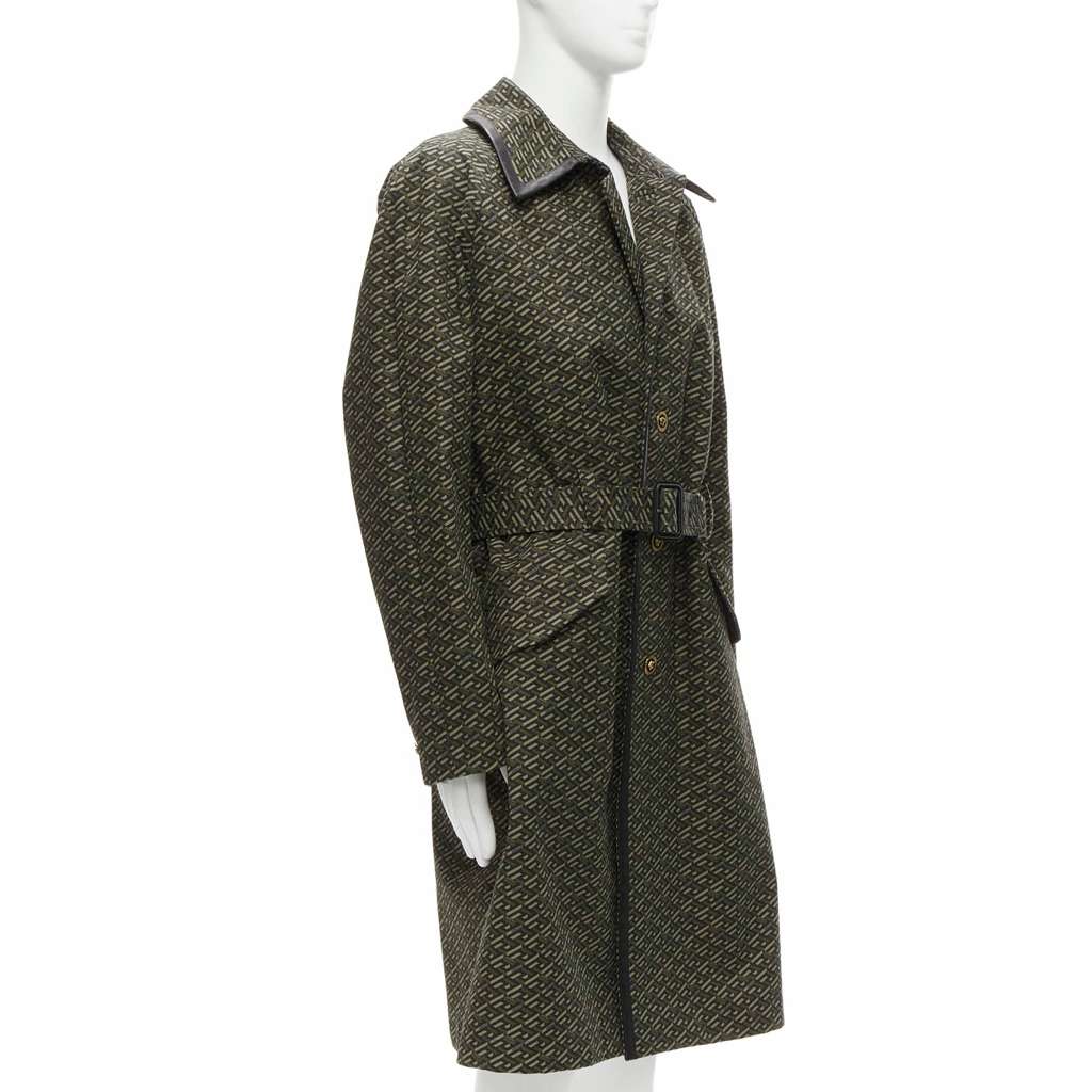 Versace Green Leather Trench Green Cotton Never worn, with tag - Inside View