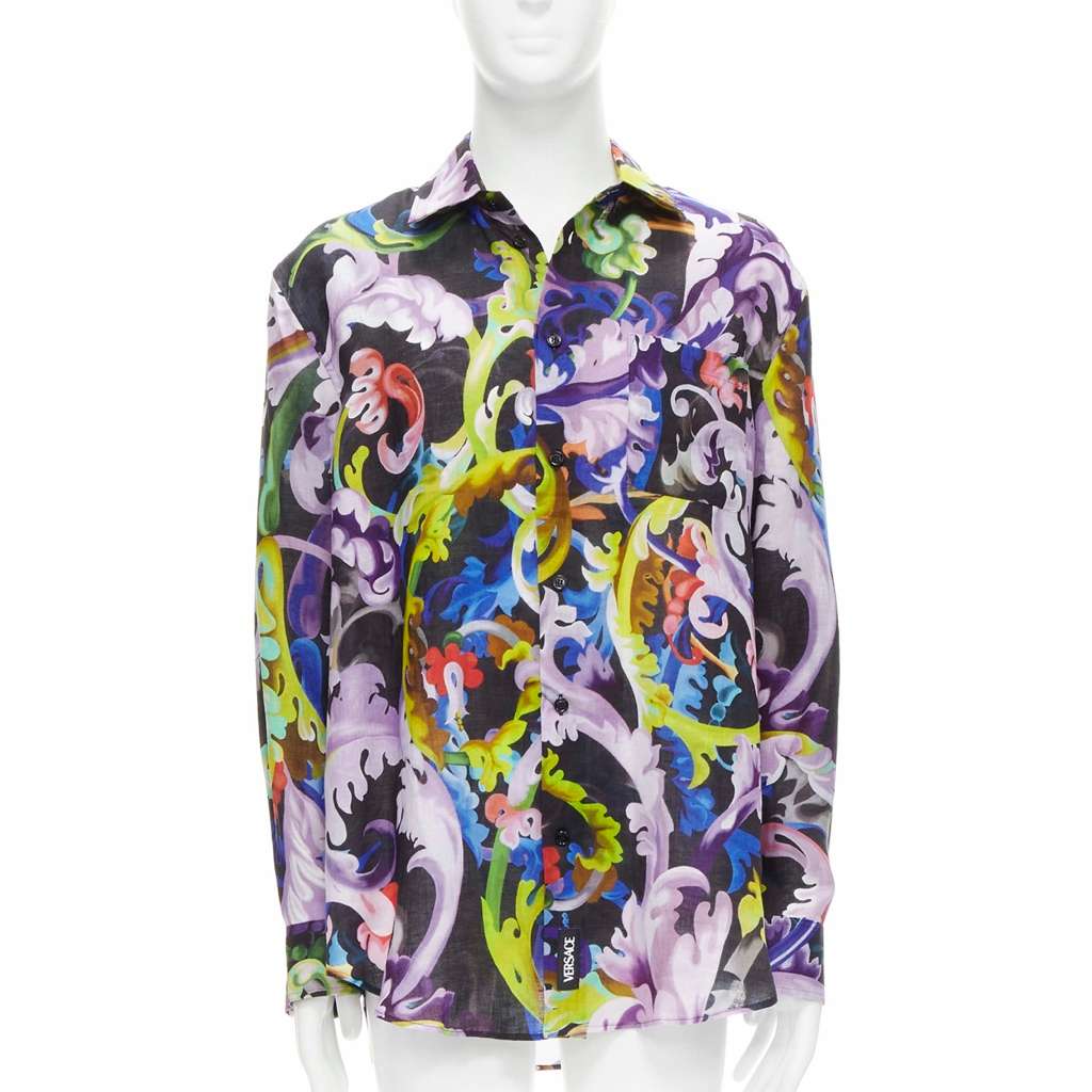 Versace Baroque Floral Shirt MultiColor Linen Never worn, with tag - Front View