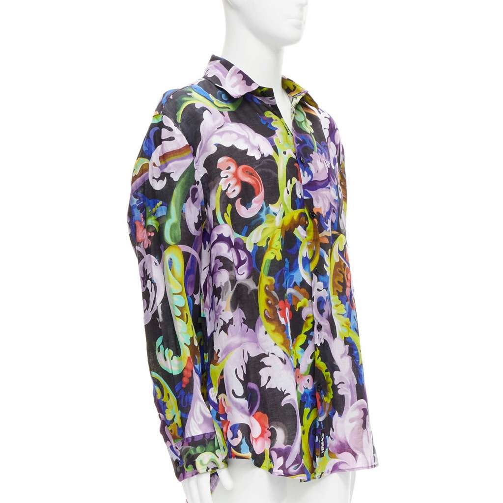 Versace Baroque Floral Shirt MultiColor Linen Never worn, with tag - Back View