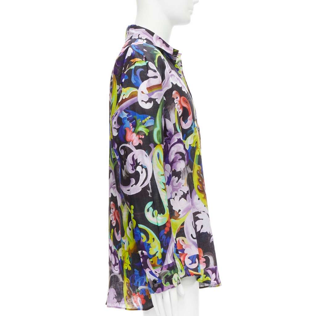 Versace Baroque Floral Shirt MultiColor Linen Never worn, with tag - Inside View