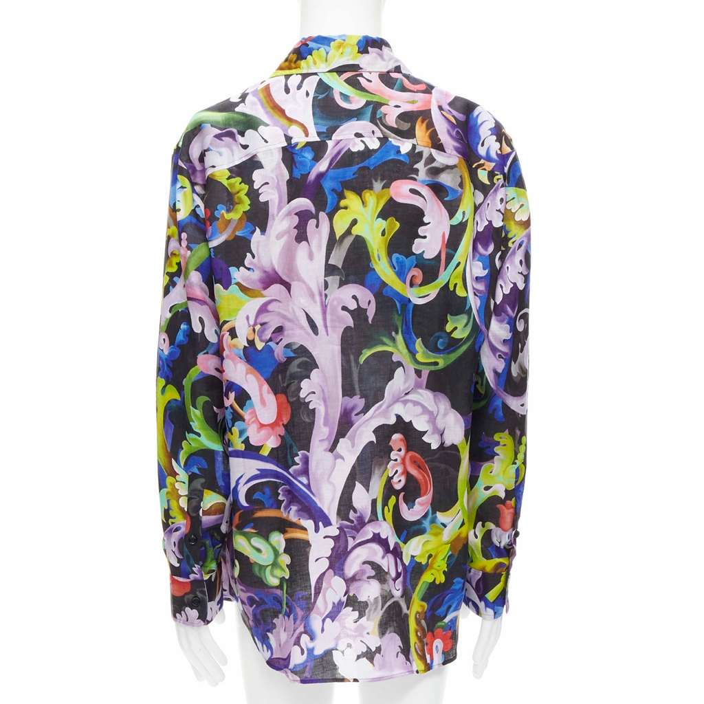 Versace Baroque Floral Shirt MultiColor Linen Never worn, with tag - Model View