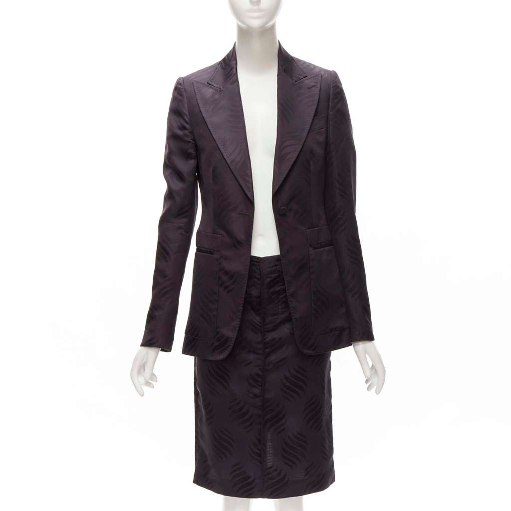 Gucci Black Jacquard Skirt Suit Purple Silk Very good - Inside View