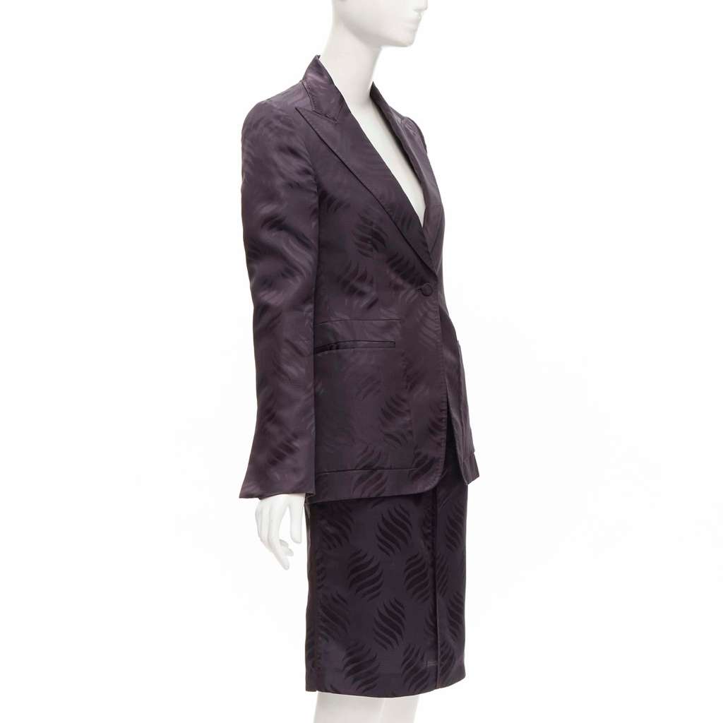 Gucci Black Jacquard Skirt Suit Purple Silk Very good - Model View