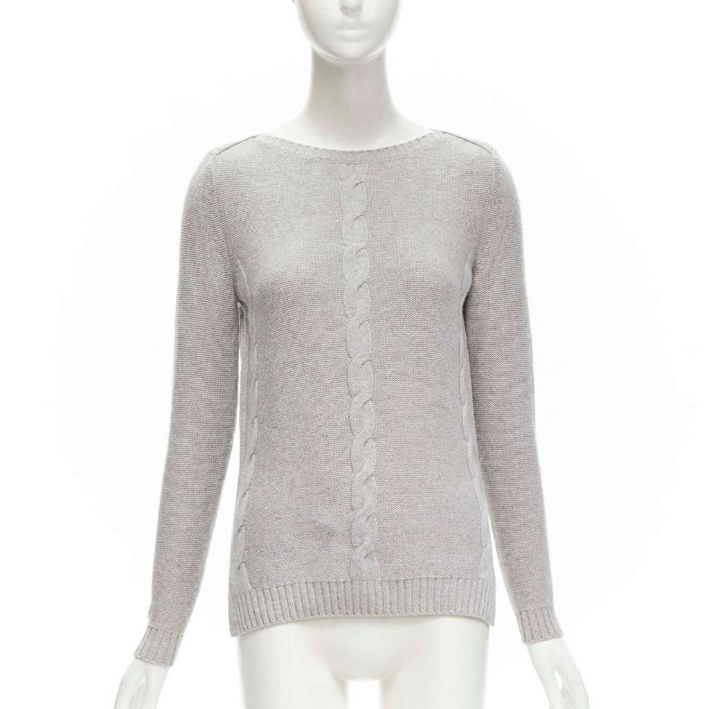 Loro Piana Braid Knit Sweater Grey Cashmere Never worn - Front View