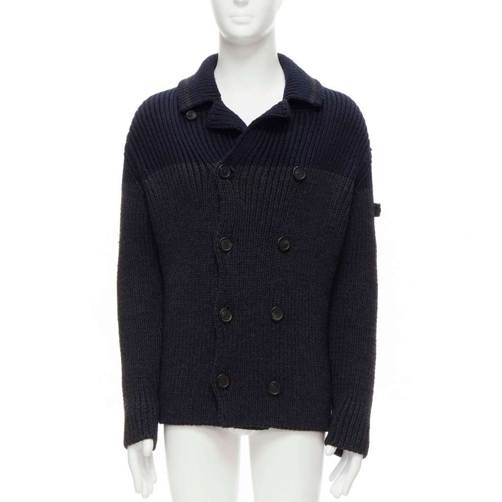 Prada Sailor Collar Cardigan Grey Wool Very good - Front View