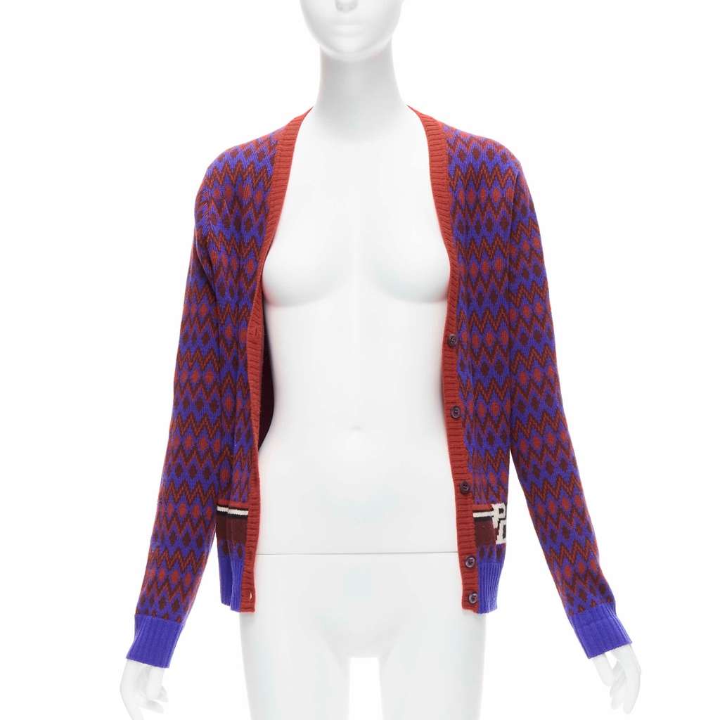 Prada Racing Logo Cardigan Red Wool Very good - Inside View