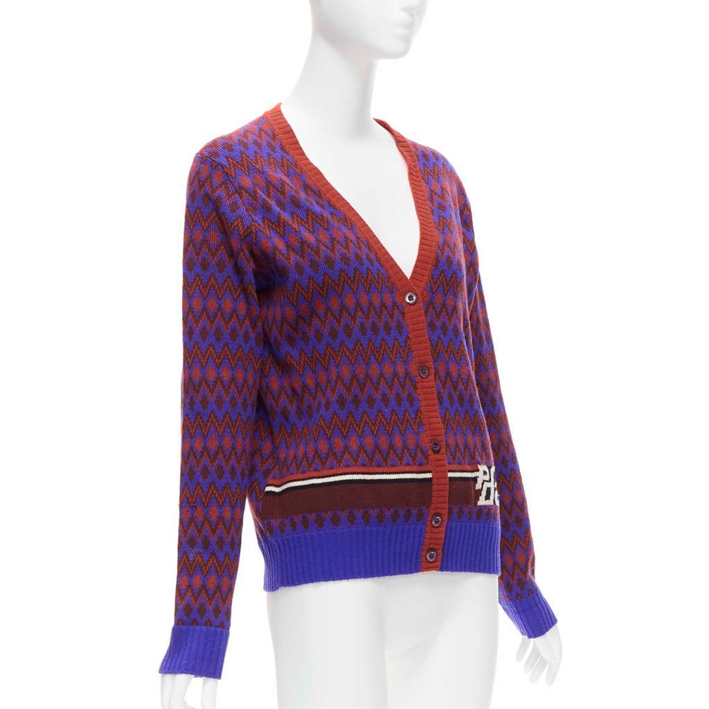 Prada Racing Logo Cardigan Red Wool Very good - Model View