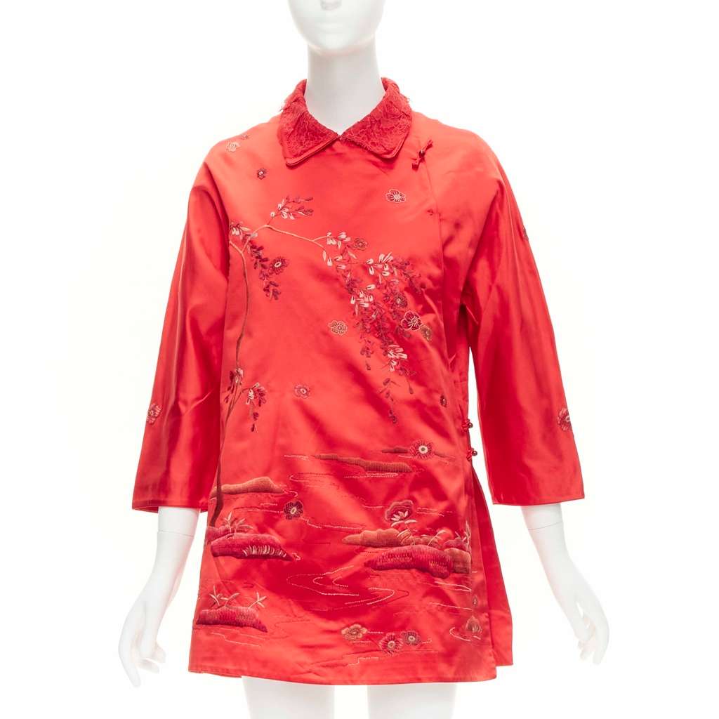 Shiatzy Chen Red Silk Qipao Top Red Silk Very good - Front View