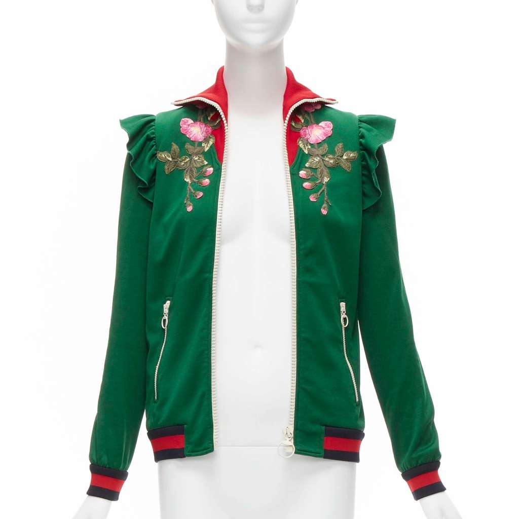 Gucci Floral Ruffled Jacket Green Polyester Very good - Inside View