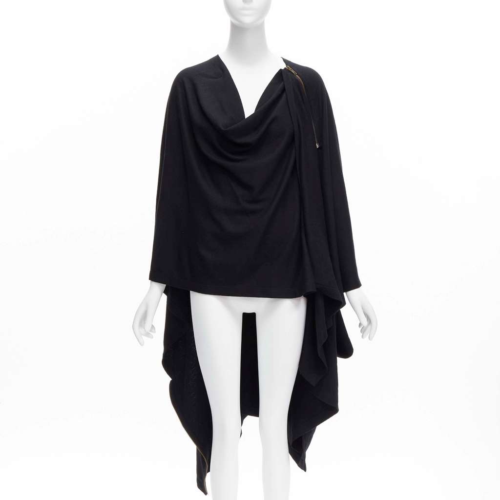 Issey Miyake Black Draped Coat Black Wool Never worn - Inside View