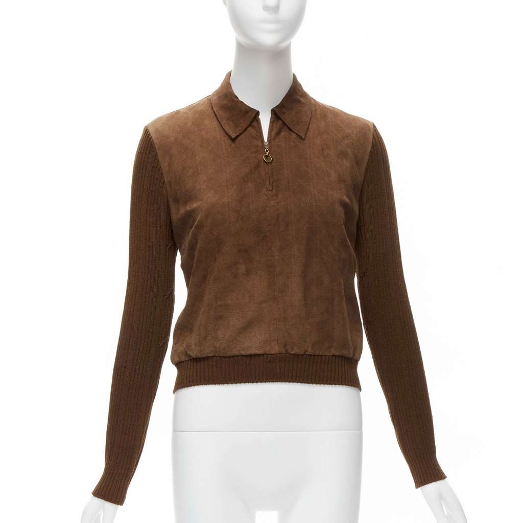 Christian Dior Cannage Stitch Sweater Brown Suede Good - Front View