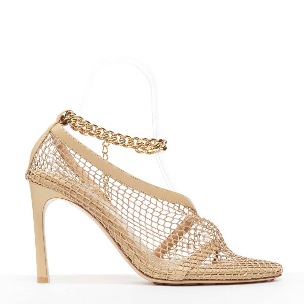 Bottega Veneta Fishnet Chain Heels Beige Never worn - Back View