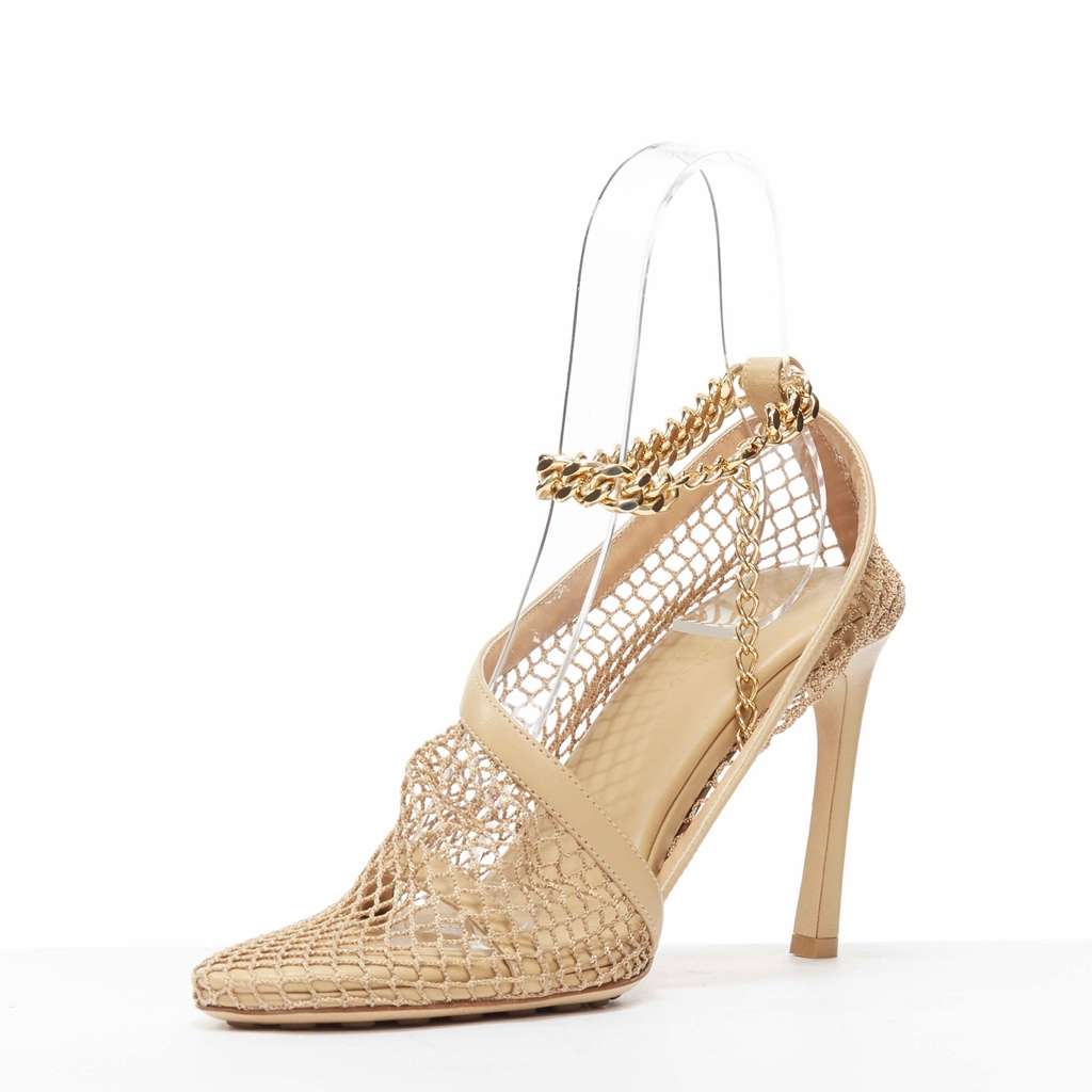 Bottega Veneta Fishnet Chain Heels Beige Never worn - Model View