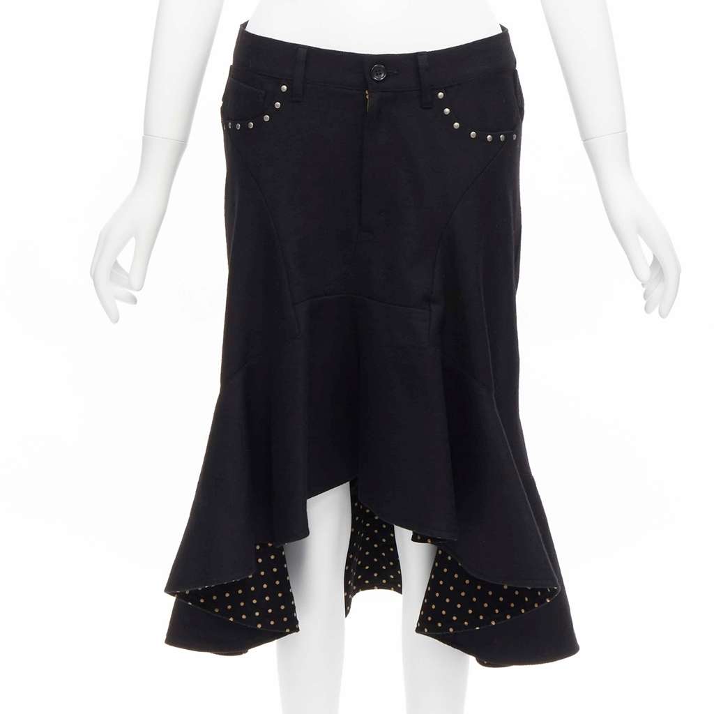 Junya Watanabe Polka Dot Skirt Black Wool Never worn - Front View