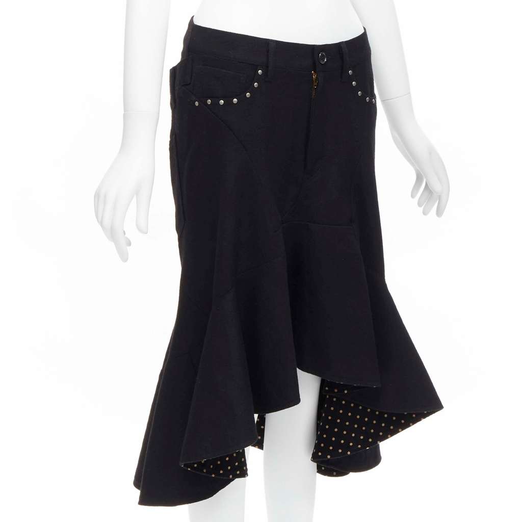 Junya Watanabe Polka Dot Skirt Black Wool Never worn - Inside View