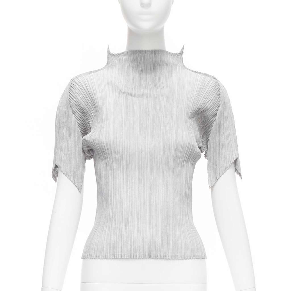 Issey Miyake Spike Pleats Top Silver Polyester Never worn - Front View