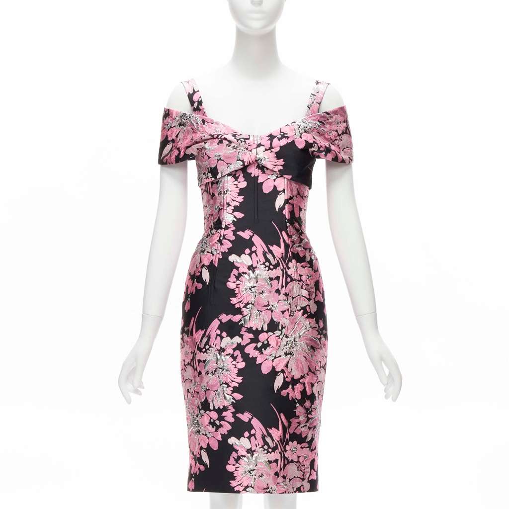 Dolce & Gabbana Floral Corsetted Dress Black Polyester Very good - Front View