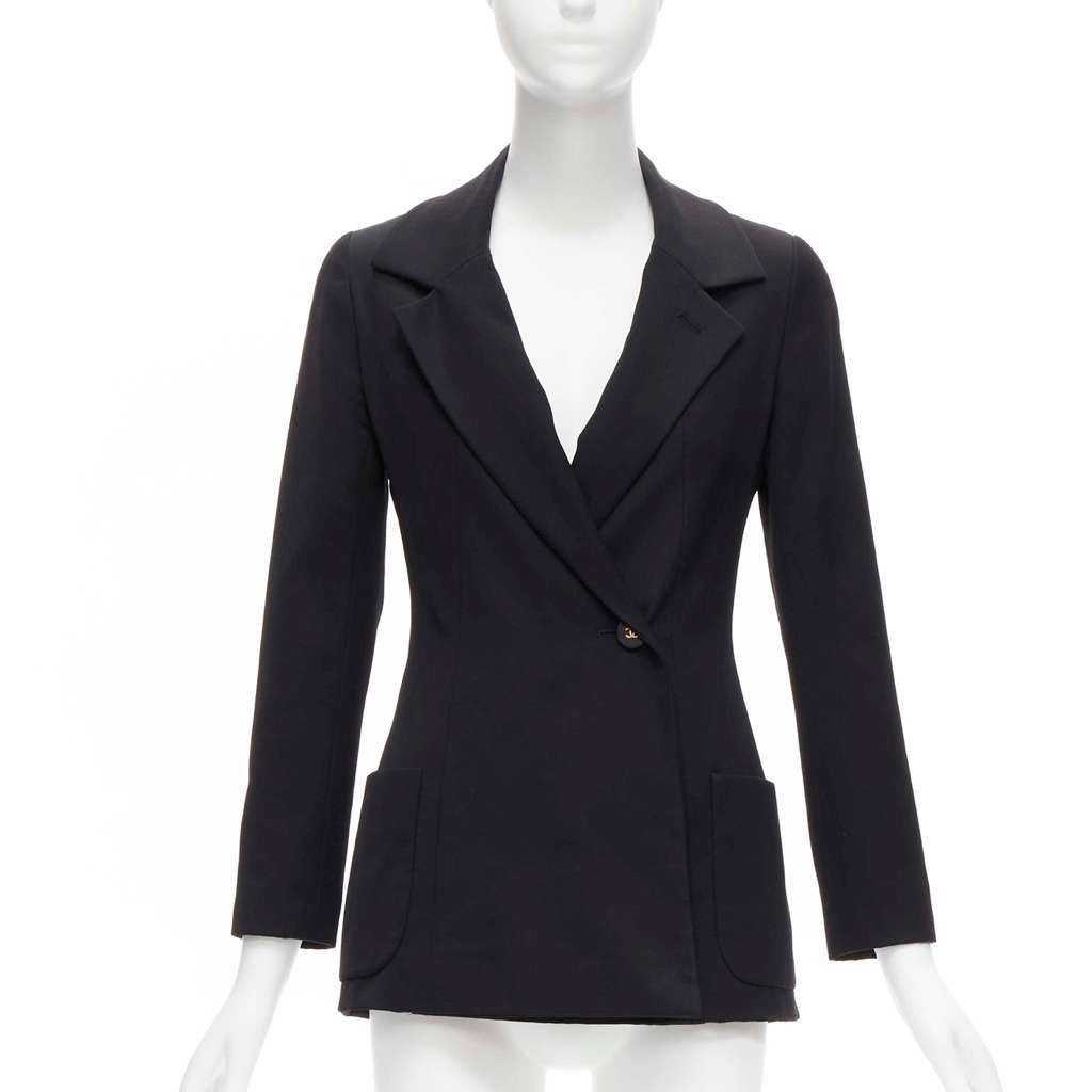 Chanel Black Monogram Blazer Black Wool Very good - Front View