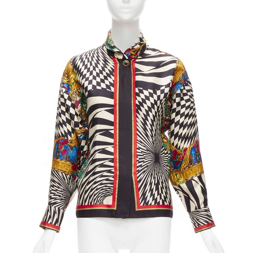 Gianni Versace Graphic Collar Shirt MultiColor Silk Fair - Front View