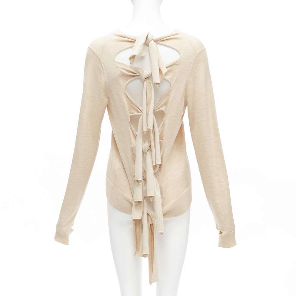 Celine Knot Tie Back Sweater Beige Wool Never worn - Front View