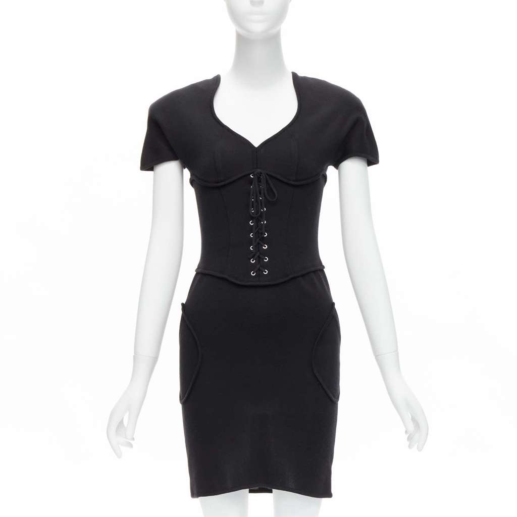 Thierry Mugler Jersey Corset Dress Black Good - Front View
