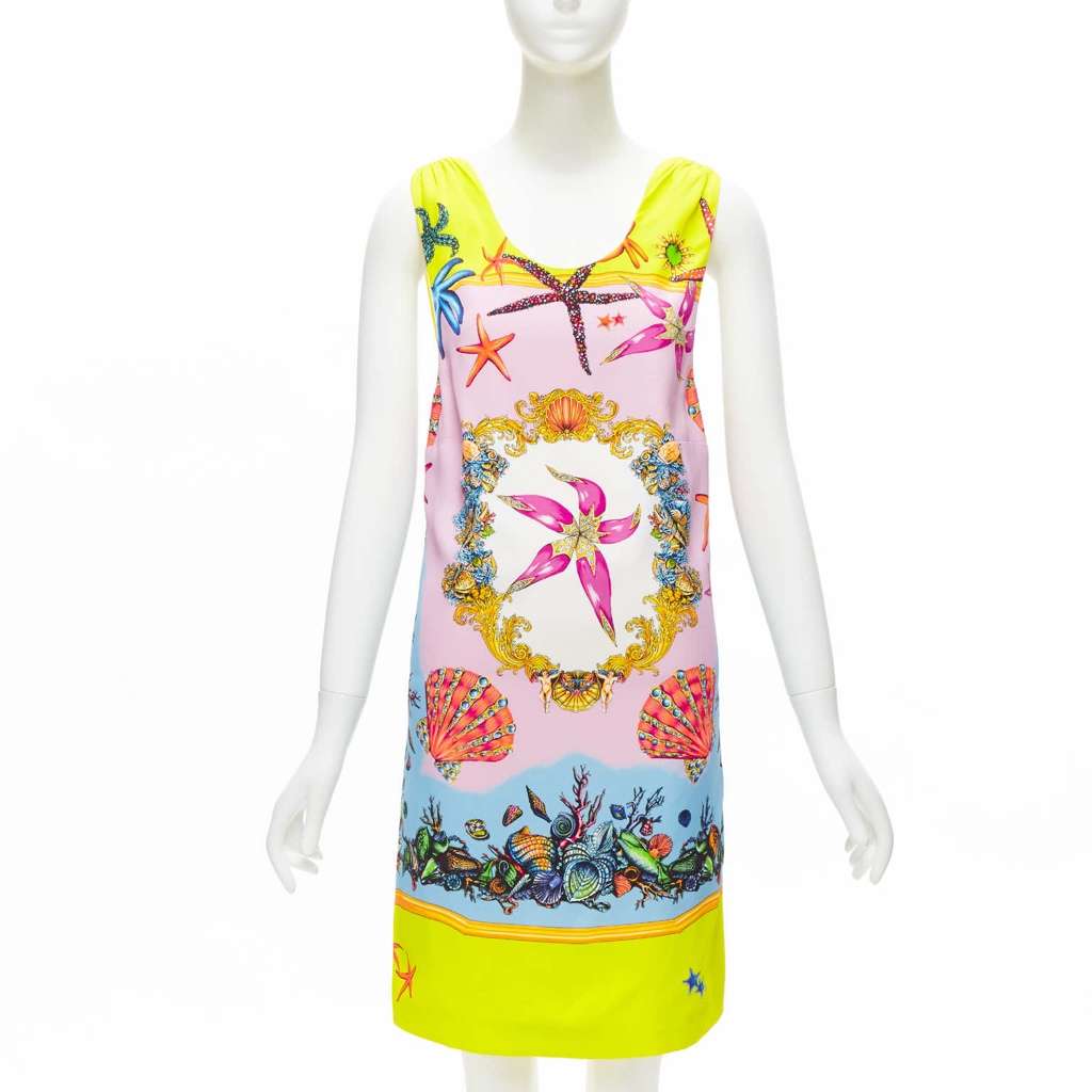 Versace Starfish Print Dress Yellow Viscose Never worn, with tag - Front View