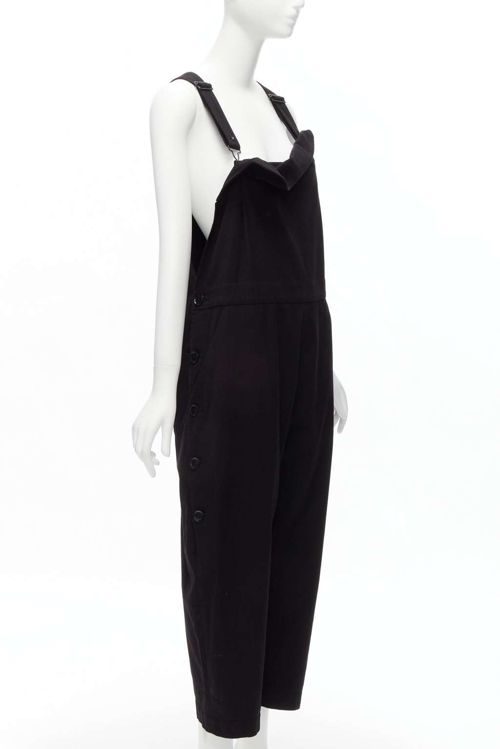Yohji Yamamoto Button Drop Dungaree Black Cotton Good - Inside View