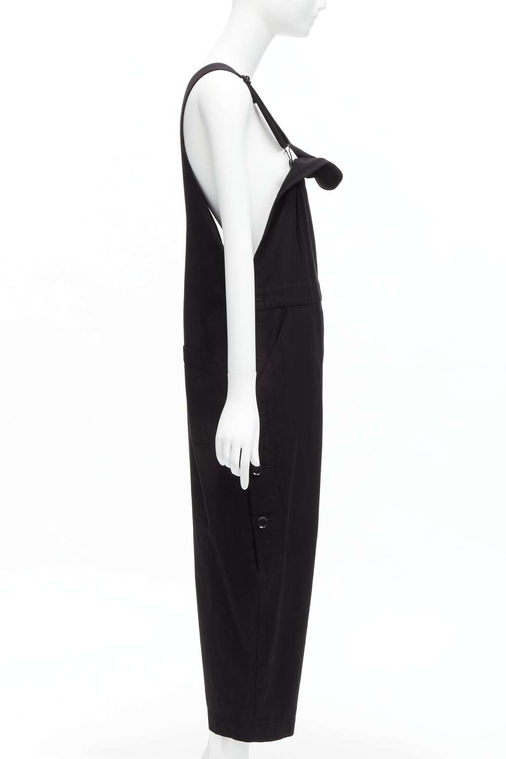 Yohji Yamamoto Button Drop Dungaree Black Cotton Good - Model View