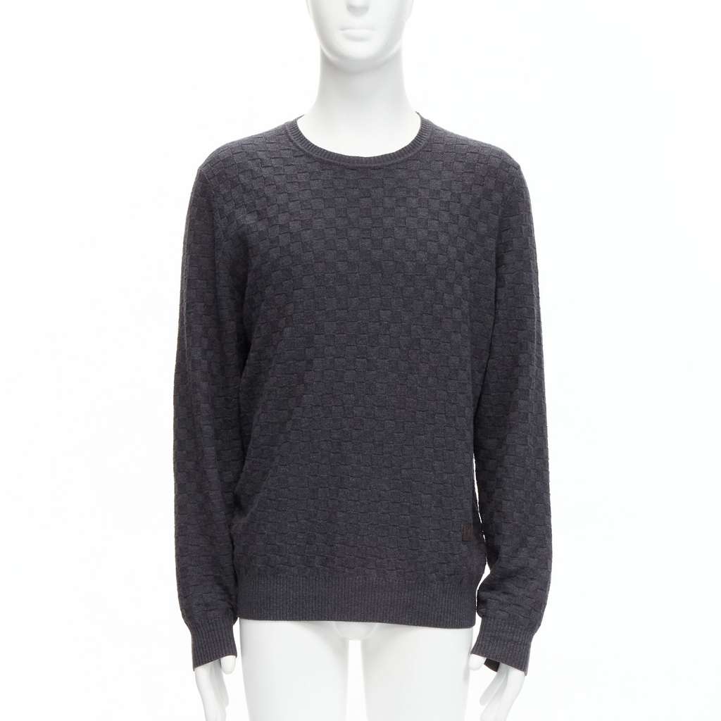 Louis Vuitton Checks Patch Sweater Grey Wool Never worn - Front View