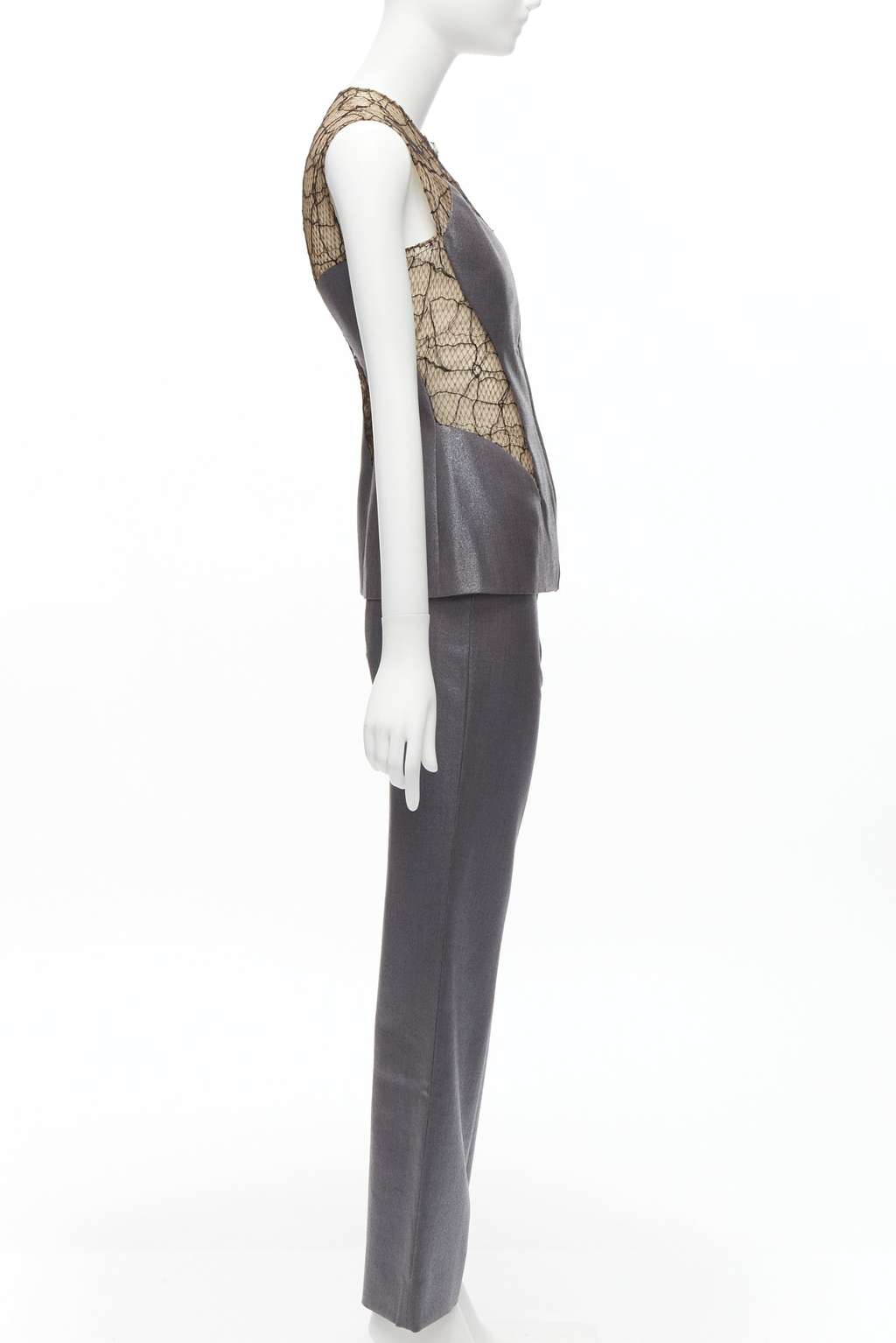 Gianni Versace Lace Vest Pants Grey Wool Never worn - Box View