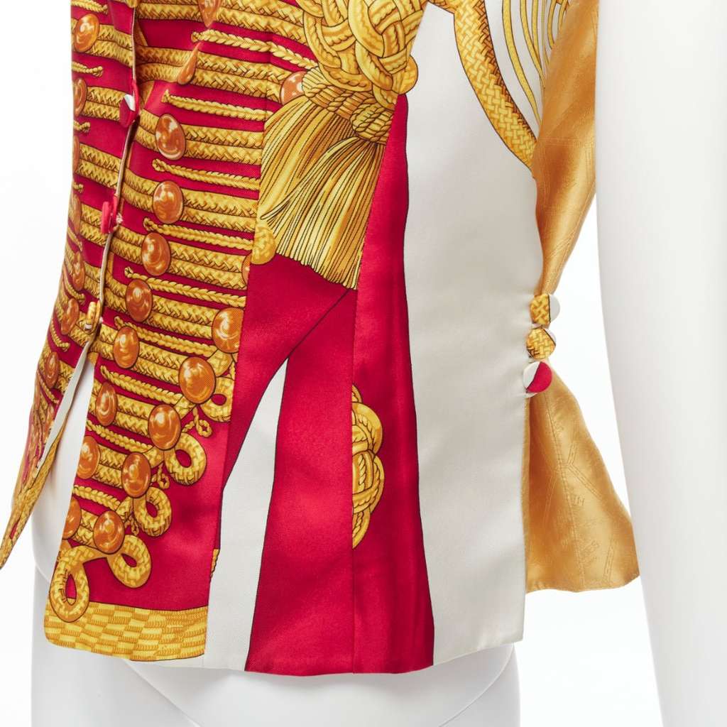 Hermès Hussar Waistcoat Vest Red Silk Never worn - Back View