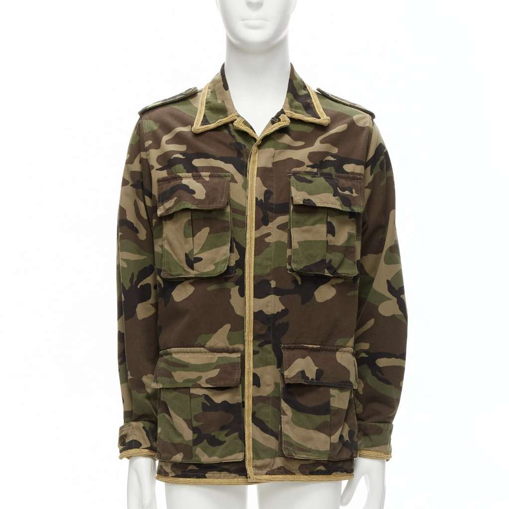 Saint Laurent Camouflage Military Jacket Green Cotton Never worn - Front View