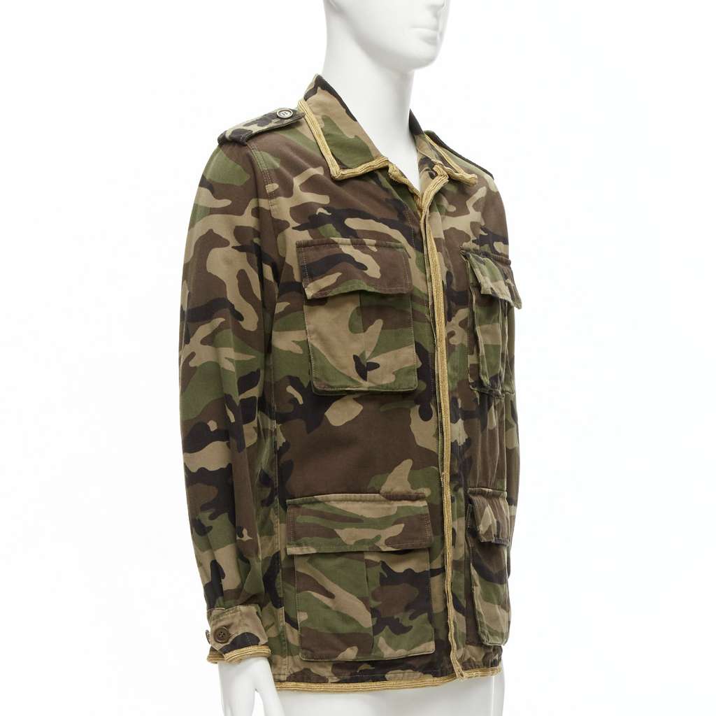 Saint Laurent Camouflage Military Jacket Green Cotton Never worn - Inside View