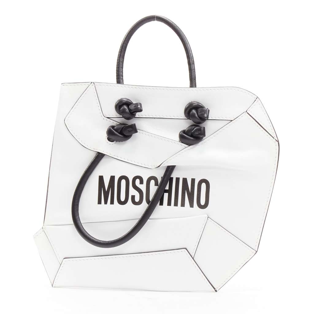 Moschino 2D Tote Clutch White Leather Never worn - Front View