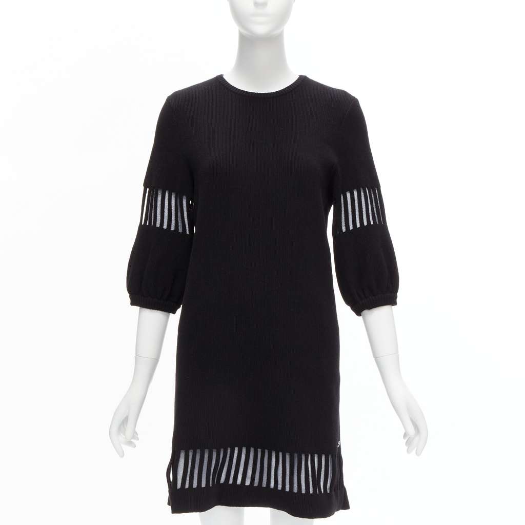 Chanel Cut Out Sweater Dress Black Wool Never worn - Front View