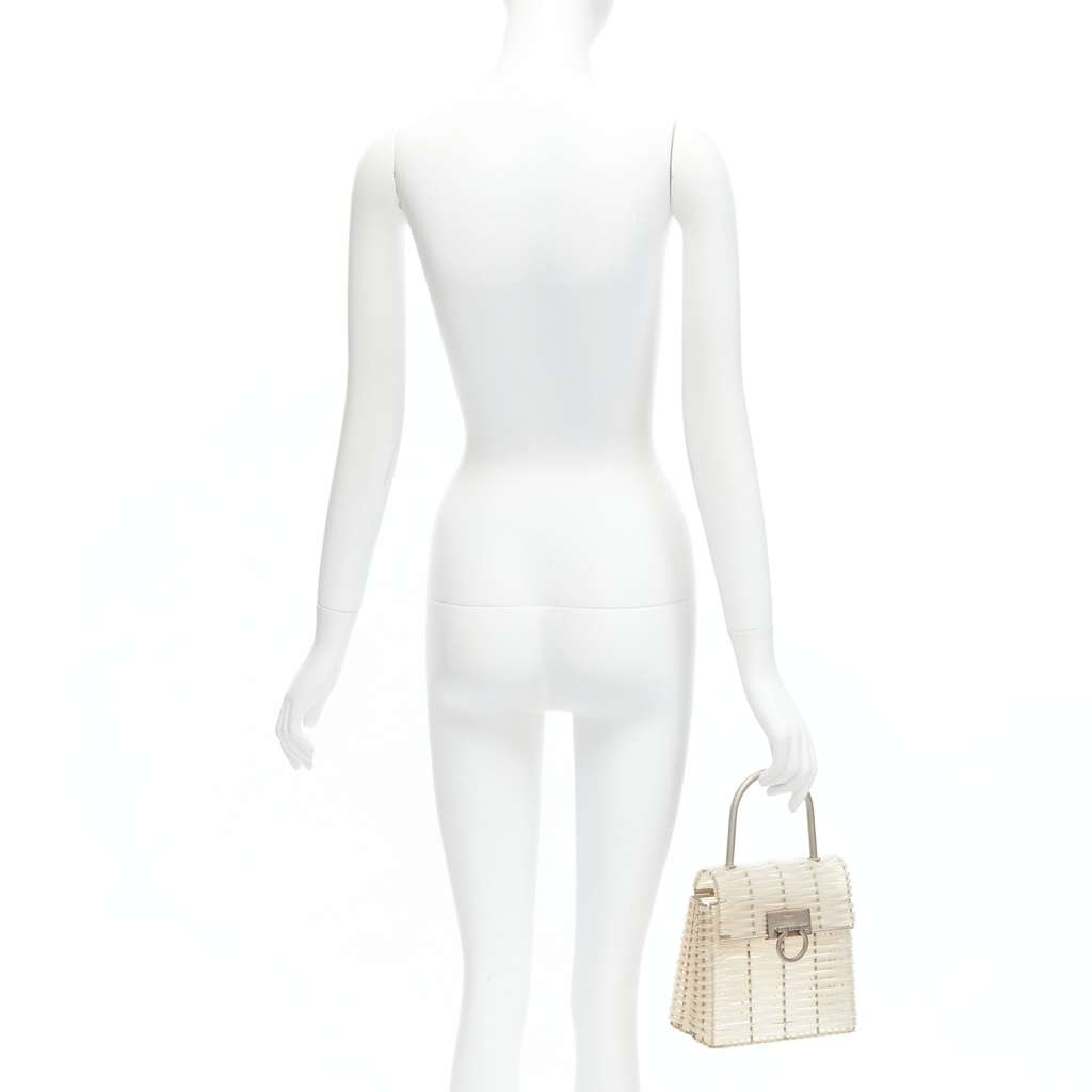 Salvatore Ferragamo Gancini Vinyl Bag Beige Metal Fair condition - Back View