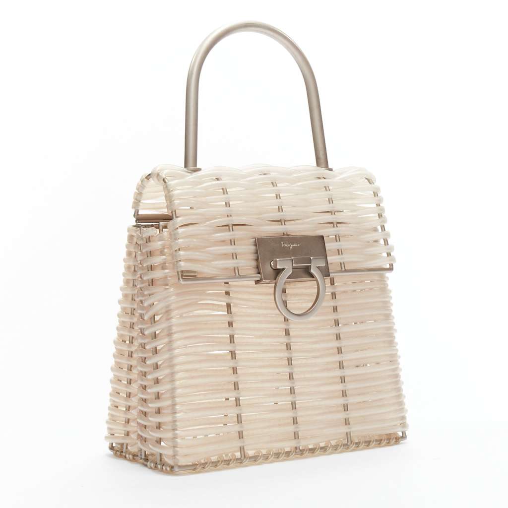 Salvatore Ferragamo Gancini Vinyl Bag Beige Metal Fair condition - Inside View