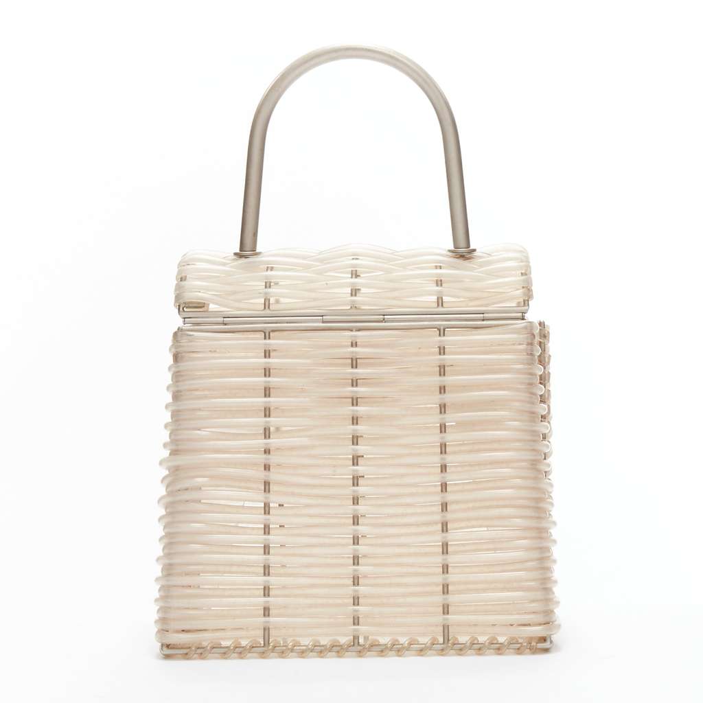 Salvatore Ferragamo Gancini Vinyl Bag Beige Metal Fair condition - Box View