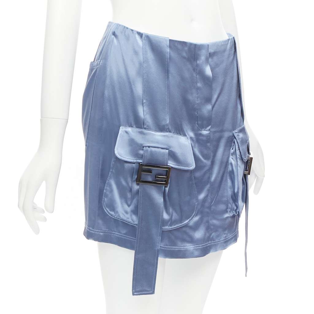 Fendi Cargo Satin Skirt Blue Viscose Very good - Inside View