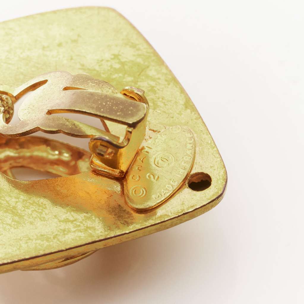 Chanel Hammered Coin Earrings Gold Metal Good - Box View