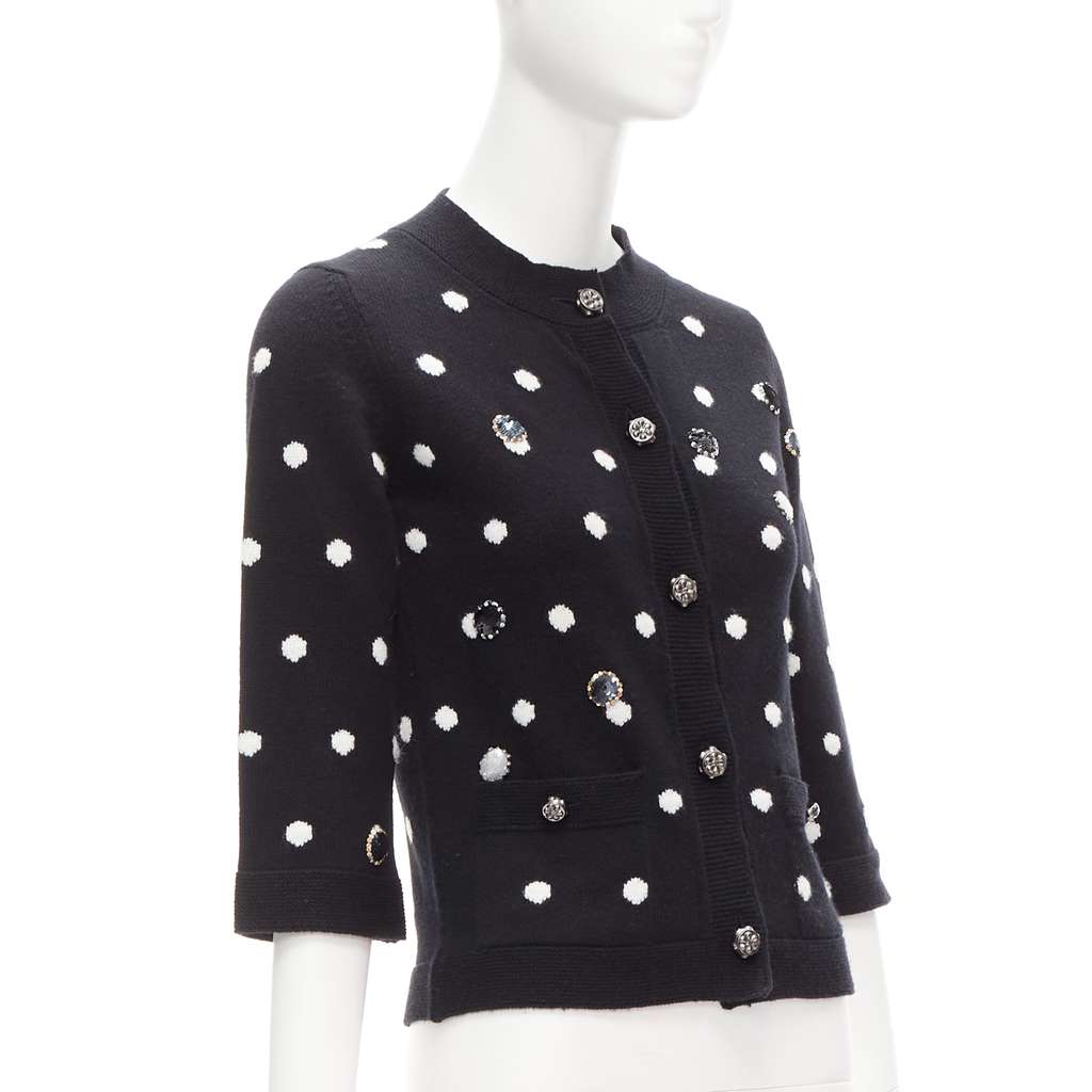 Chanel Embellished Dot Cardigan White Cashmere Never worn - Model View